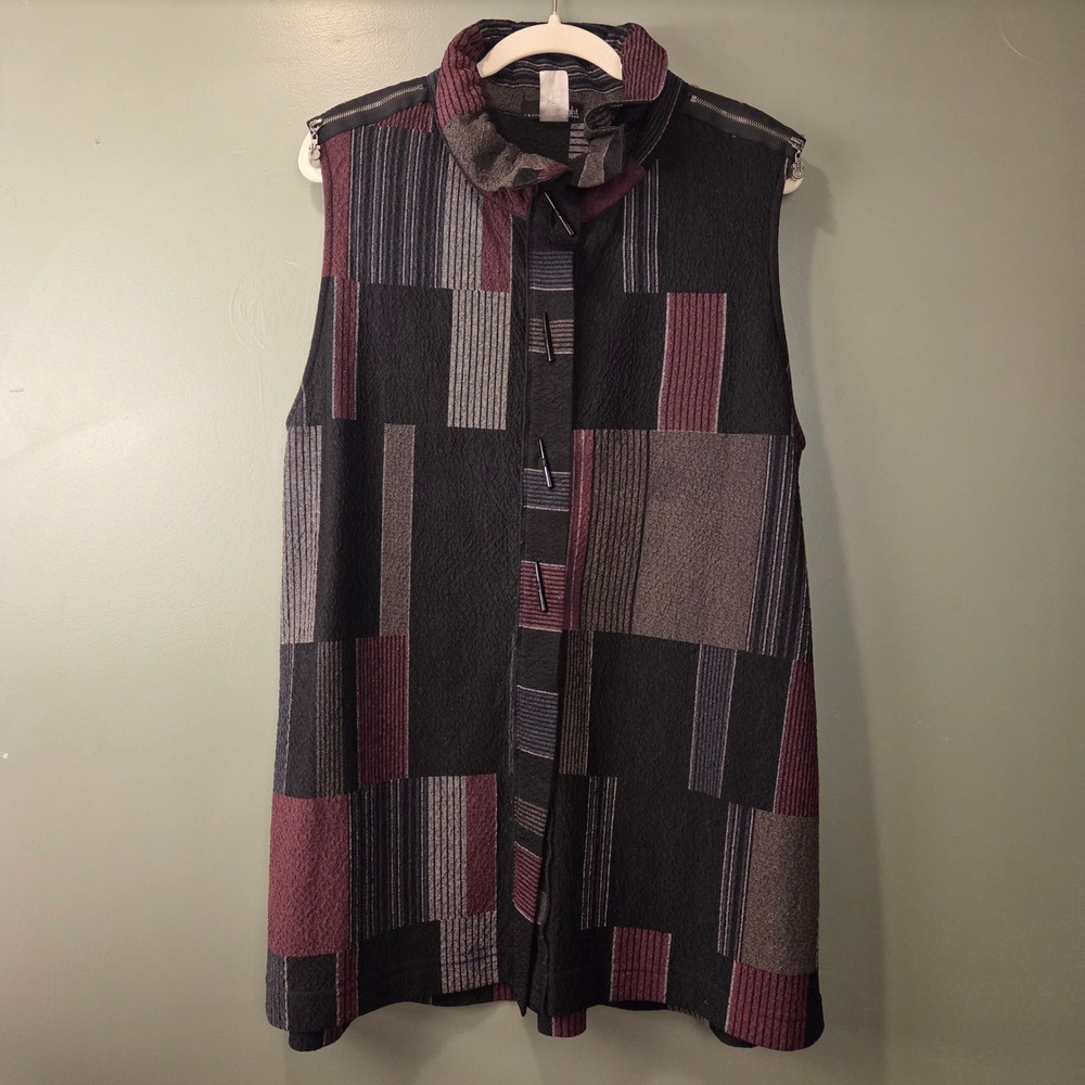 Vintage Moonlight Women's Textured Patchwork Look Long Vest Size L Artsy Boho